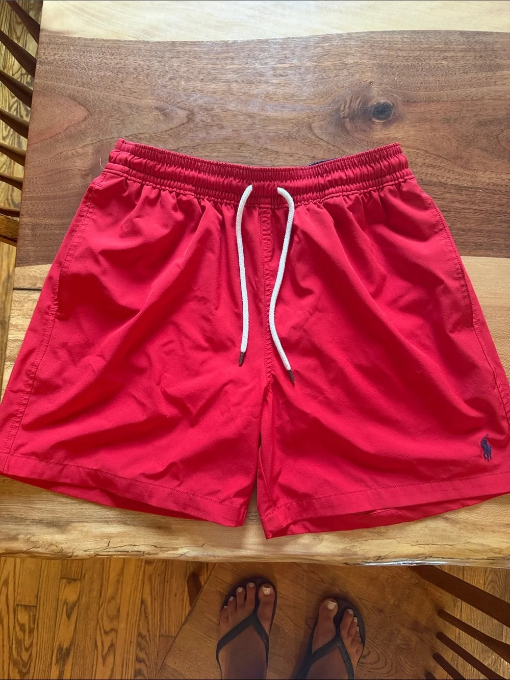 Polo by Ralph Lauren Red Men's Swim Trunks with White Drawstring